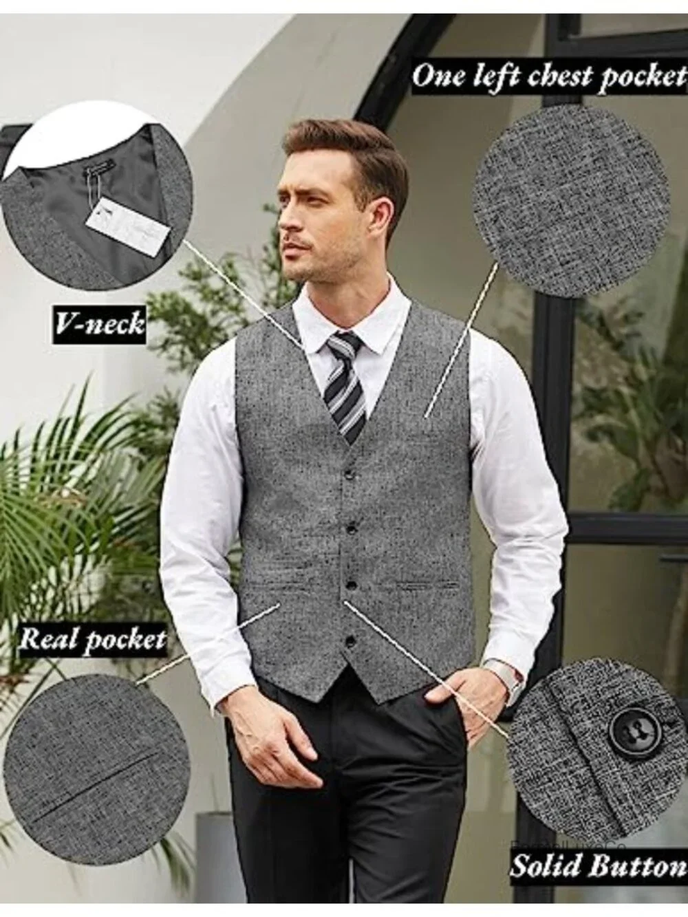 Men's Slim Fit Suit Vest, Lightweight Waistcoat for Business